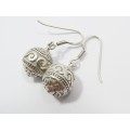 A Gorgeous Pair Repousse Design  Ball Design Earrings in Sterling Silv