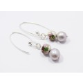 A Beautiful Pair of Dove Grey Fresh Water Pearls and Cloisonné Beads Dangling Earrings in Sterling
