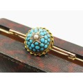 Antique 14CT Gold & Turquoise Dome Bar Brooch