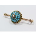 Antique 14CT Gold & Turquoise Dome Bar Brooch