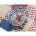 A Gorgeous Hand Painted Vintage Design Self Portrait Brooch In Silver