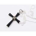 A Stunning Onyx Cross With Marcasite`s On Chain in Sterling Silver