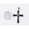 A Stunning Onyx Cross With Marcasite`s On Chain in Sterling Silver