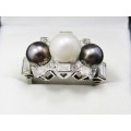 Exquisite! c1940 Art Deco White Gold, Pearl & Diamond Ring