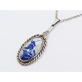 A Lovely Vintage Delft Pendant On Chain in Sterling Silver