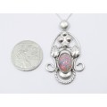 A Beautiful Vintage Design Art Glass Pendant On Chain in Sterling Silver.