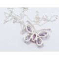 A Stunning Zirconia Butterfly Pendant On Chain in Sterling Silver.