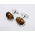 A Gorgeous Pair of Tyger`s Eye Cuff Links in Sterling Silver