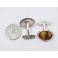 A Gorgeous Pair of Tyger`s Eye Cuff Links in Sterling Silver