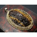 Beautiful Vintage Chinese Filigree Pendant, Carved Stone