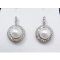 A Stunning! 18CT White Gold, Pearl & Diamond Earrings
