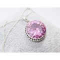 A Lovely Large  Pink Zirconia Pendant on Chain in Sterling Silver