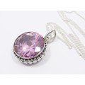 A Lovely Large  Pink Zirconia Pendant on Chain in Sterling Silver
