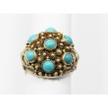 A Stunning Gold Gilt over Sterling Silver Vintage Design Ring With Turquois Stones with a Open Ende