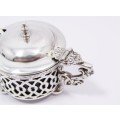 Antique (c1906) Ornate Sterling Silver Mustard Pot with Spoon