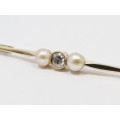 Antique 9CT Gold Pearl & Rose Cut Diamond Brooch
