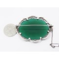A Gorgeous Huge Green Agate Vintage Brooch in Sterling Silver.