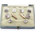 Set of Antique/Vintage Mother of Pearl Buttons, Cufflinks, Studs in Original Case