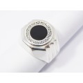 A Gorgeous Black Stone Greek Key Design Ring in Sterling Silver.