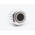 A Gorgeous Black Stone Greek Key Design Ring in Sterling Silver.