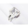 A Stunning Rectangular Double Band  Chunky Clear Stone Ring in Sterling Silver.
