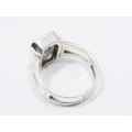 A Stunning Rectangular Double Band  Chunky Clear Stone Ring in Sterling Silver.