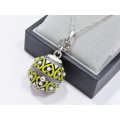 An Amazing  Ornate Ball Locket Surrounded With Enamel Heart Inlay and tiny Seed Pearls on Chain in