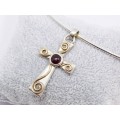 A Stunning Two Tone Garnet Cross On a Lovely Omega Chain in Sterling Silver