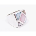 A Stunning Chunky Multi Color Mother of Pearl Ring in Sterling Silver