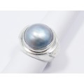 A Lovely Chunky Blue Mabe Ring in Sterling Silve