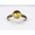 Beautiful! 9CT Gold Cabochon Citrine & Champagne Diamond Ring