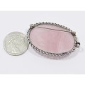 A Gorgeous Large Rose Quartz Pendant/Brooch in Sterling Silver