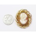Gorgeous Detailed Rolled Gold Carved Shell Cameo Brooch