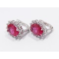 A Gorgeous Pair of Vivid Pink Halo Design Earrings in Sterling Silver