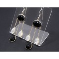 A Stunning Pair of Moonstone and Obsidian Stone Dangling Earrings in Sterling Silver.
