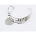 A Stunning Fancy Design Cuff Bangle With a Mother of Pearl Inlay in Sterling Silver