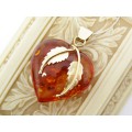 Stunning! Vintage Russian Baltic Amber Heart Pendant