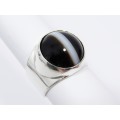 A Beautiful Broad Banded Onyx Stone Ring  in Sterling Silver.