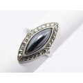 A Stunning Hematite Ring Surrounded with Marcasite`s in Sterling Silver.