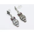 A Lovely Pair of Owl Marcasite Dangling  Earrings in Sterling Silver.