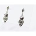 A Lovely Pair of Owl Marcasite Dangling  Earrings in Sterling Silver.