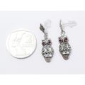 A Lovely Pair of Owl Marcasite Dangling  Earrings in Sterling Silver.