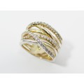 A Stunning Rolled Gold On Sterling Silver Cross Over Design Ring With Tiny Zirconia`s