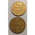 2x Republique Lebonaise coins 1900 10 Piastres & 1952 25 Piastres
