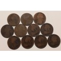 11 UK Pennies from the 1800s