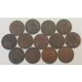 13x UK Pennies - 1912x2, 1913, 1917x2, 1918x5, 1929, 1948, 1964