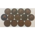 13x UK Pennies - 1912x2, 1913, 1917x2, 1918x5, 1929, 1948, 1964