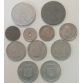 Mixed lot of 11 coins Belgium, Switzerland, Denmark