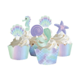 Mermaid Cupcake Wrappers Toppers, Include 20pcs Cake Topper and 20pcs Wrappers Double Side, Me