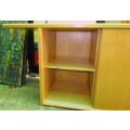 MAPLE CREDENZA WITH EXTRA LONG OVERHANGING TOP